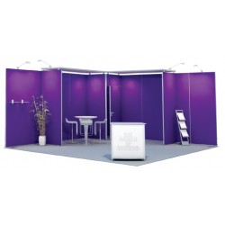 Eckstand OCTAwall 5 x 5m mit Kabine und Deckenelement (Miete oder Kauf)